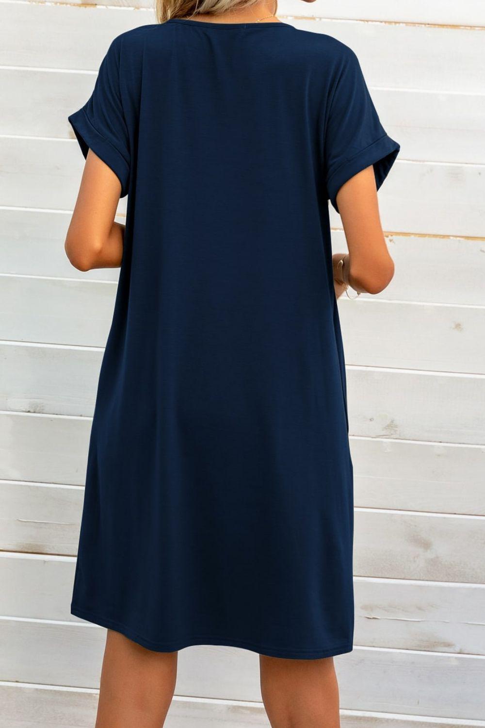 Scoop Neck Short Sleeve Pocket Dress BLUE ZONE PLANET