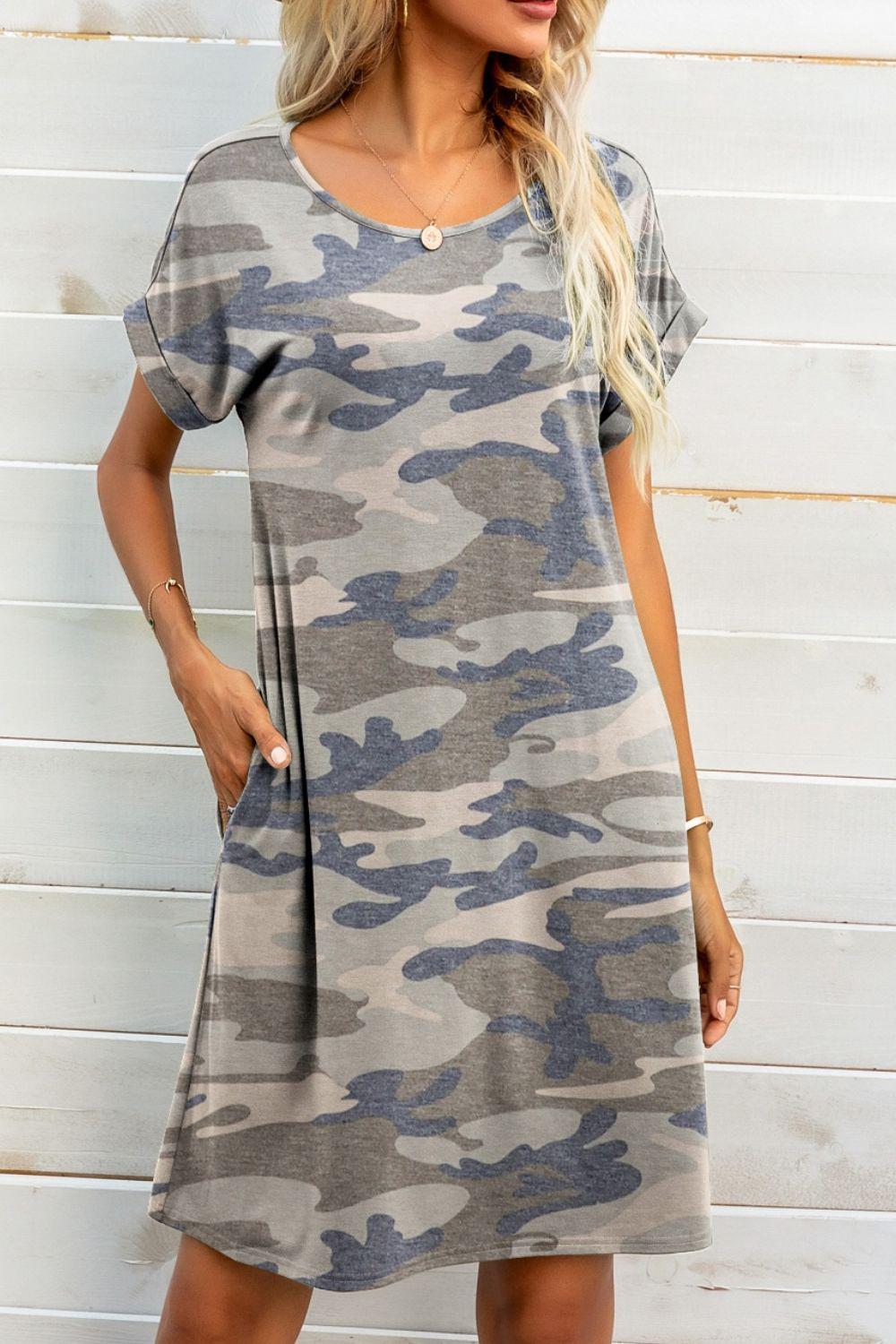 Scoop Neck Short Sleeve Pocket Dress BLUE ZONE PLANET