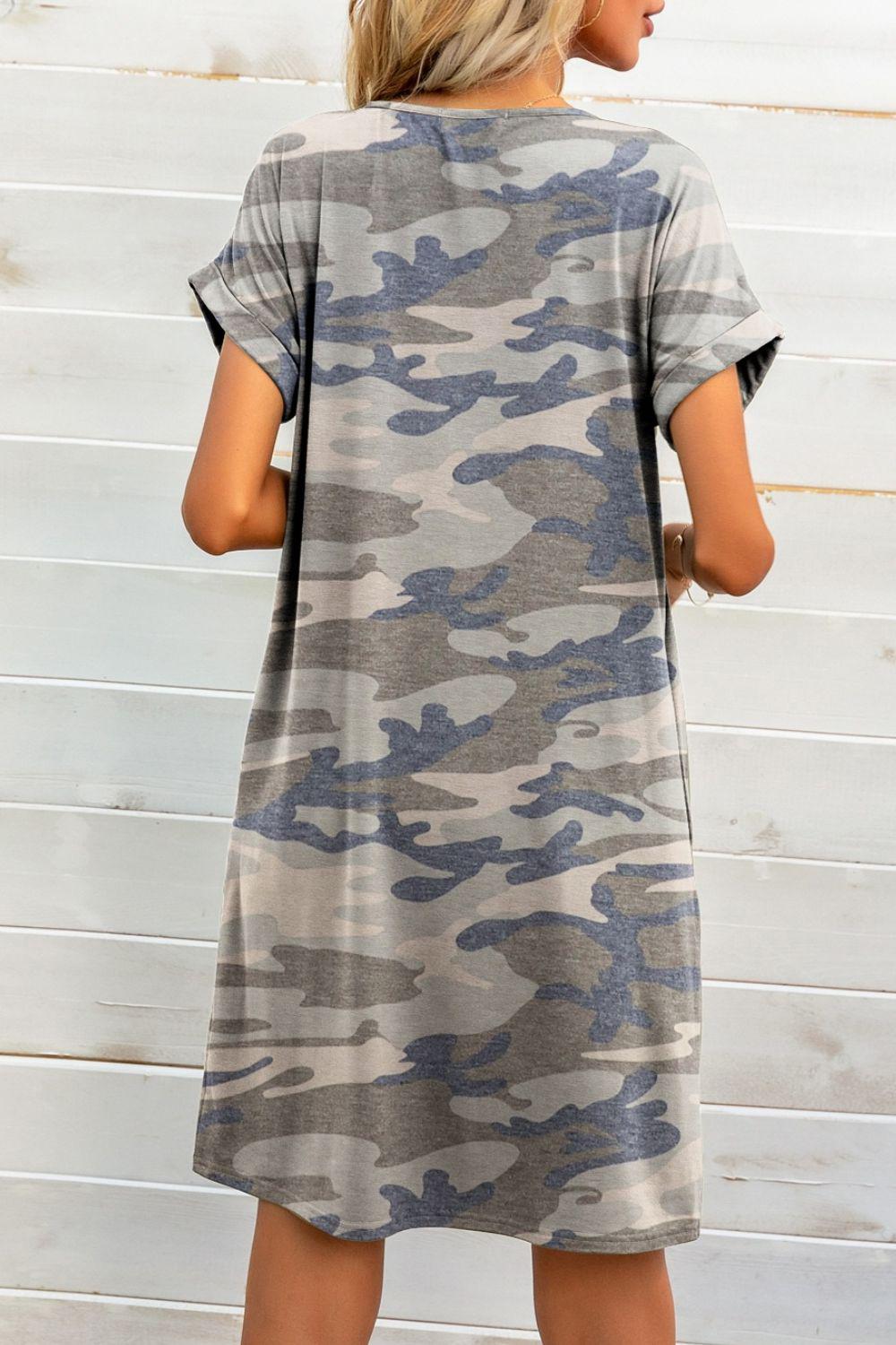 Scoop Neck Short Sleeve Pocket Dress BLUE ZONE PLANET