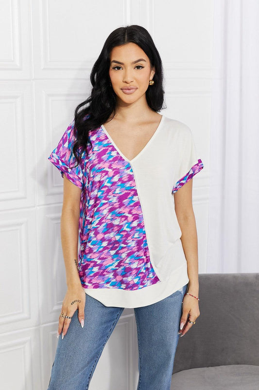 Sew In Love Full Size Open Road Printed Color Block Tee BLUE ZONE PLANET