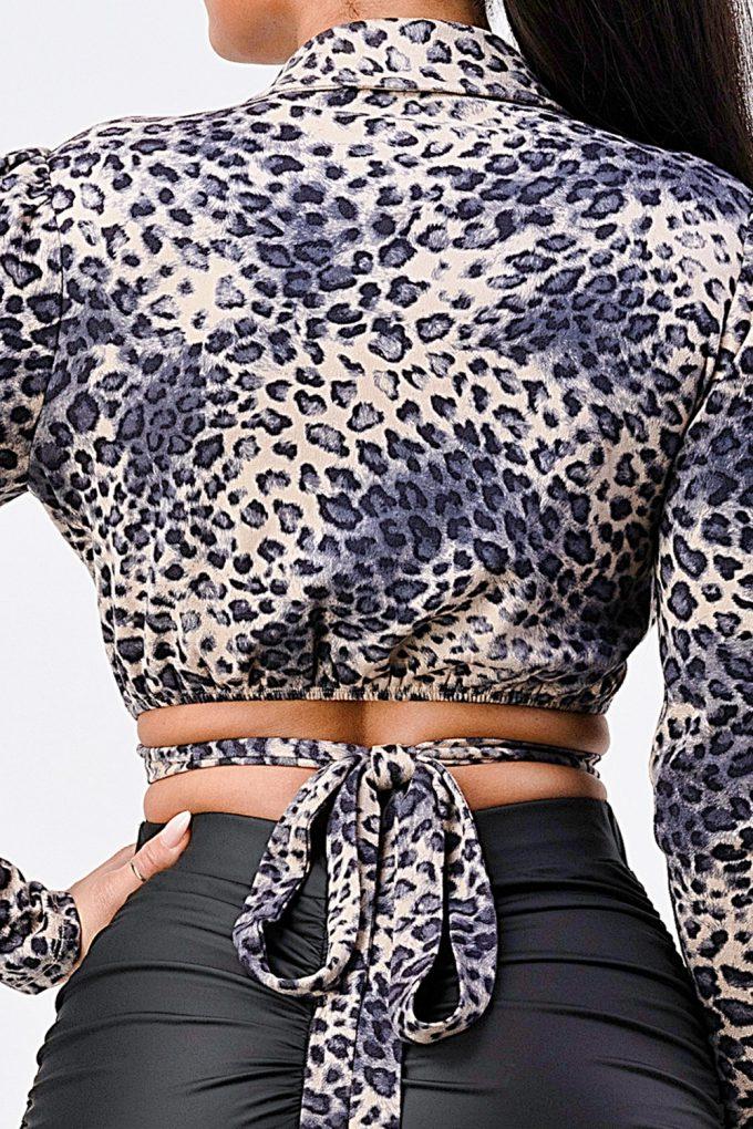 Sexy Animal Print Collared Back-tie Wrap Top-TOPS / DRESSES-[Adult]-[Female]-Blue Zone Planet