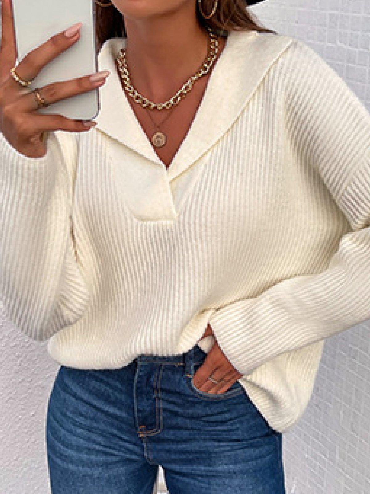 Shawl Collar Rib-Knit Sweater-TOPS / DRESSES-[Adult]-[Female]-Blue Zone Planet