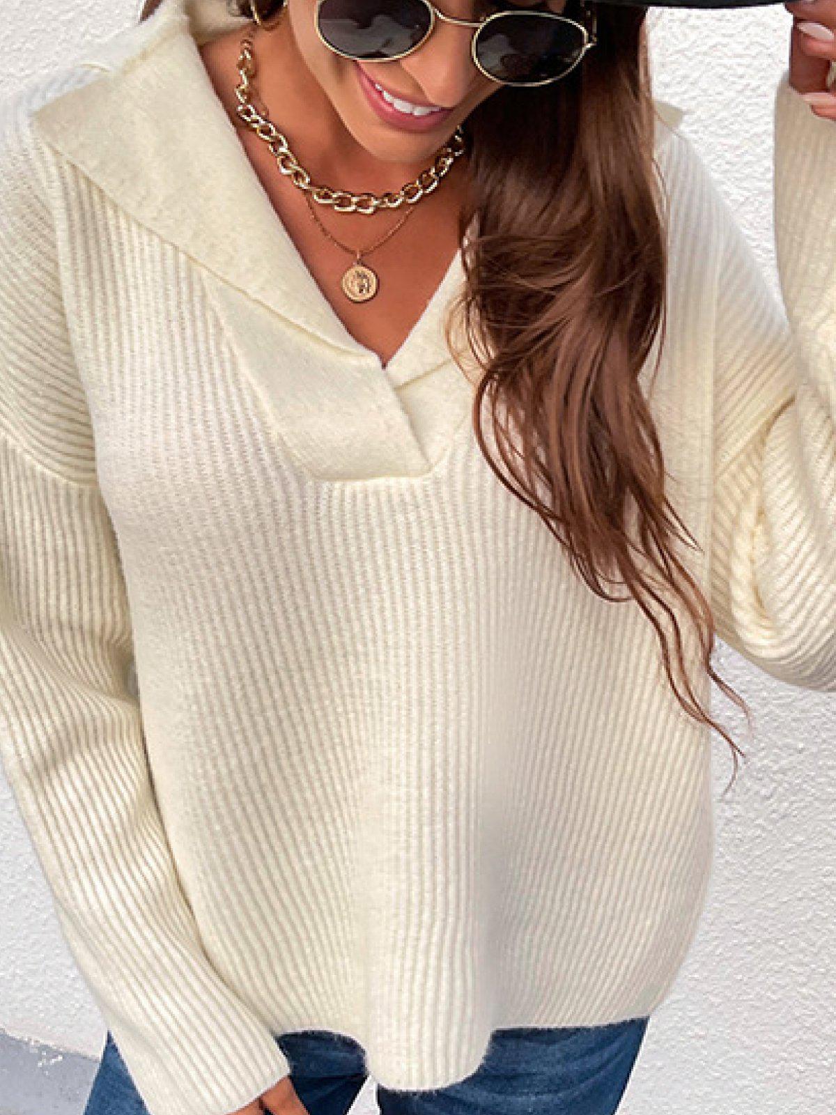 Shawl Collar Rib-Knit Sweater-TOPS / DRESSES-[Adult]-[Female]-Cream-S-Blue Zone Planet