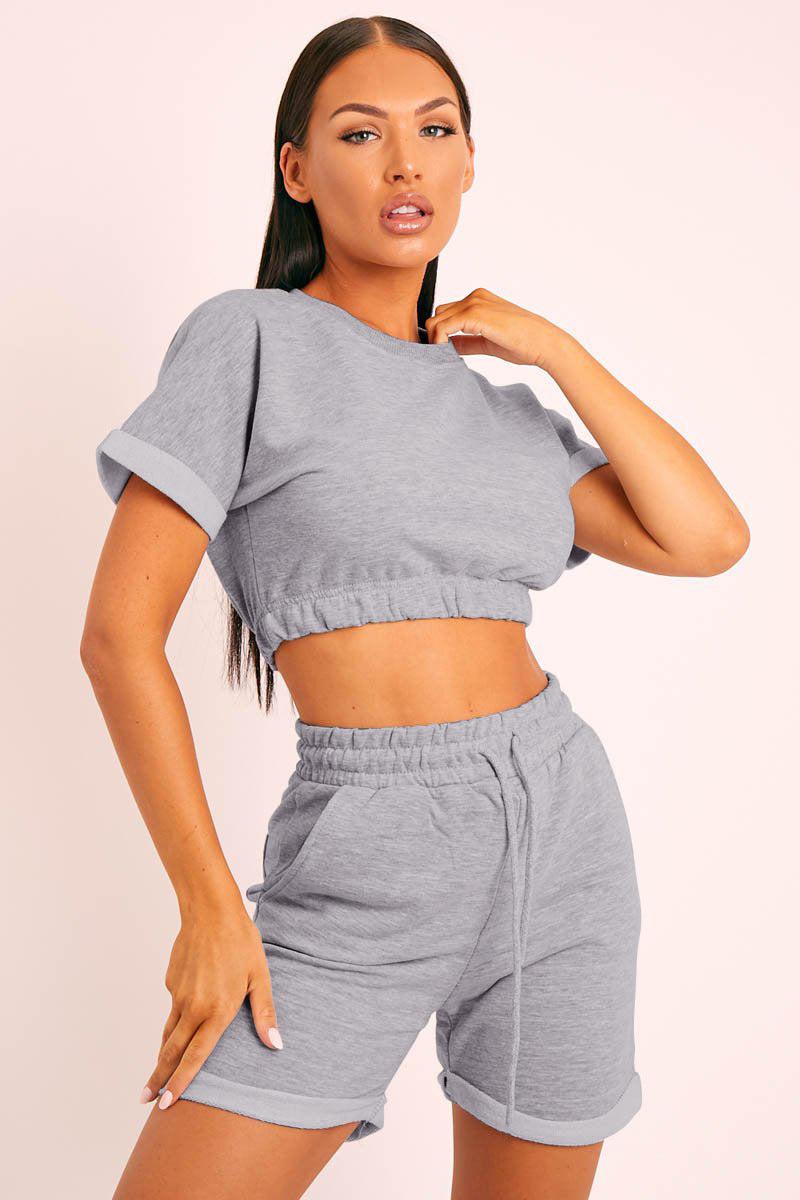 Short Sleeve Cropped Top and Drawstring Shorts Lounge Set BLUE ZONE PLANET