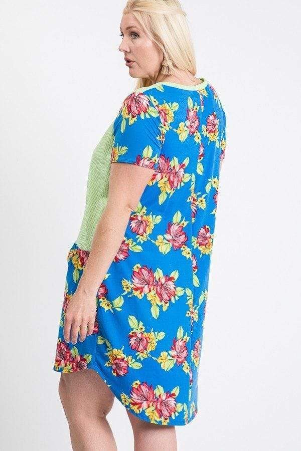Short Sleeve Floral Blocked Midi Dress With Front Pocket-TOPS / DRESSES-[Adult]-[Female]-Blue Zone Planet