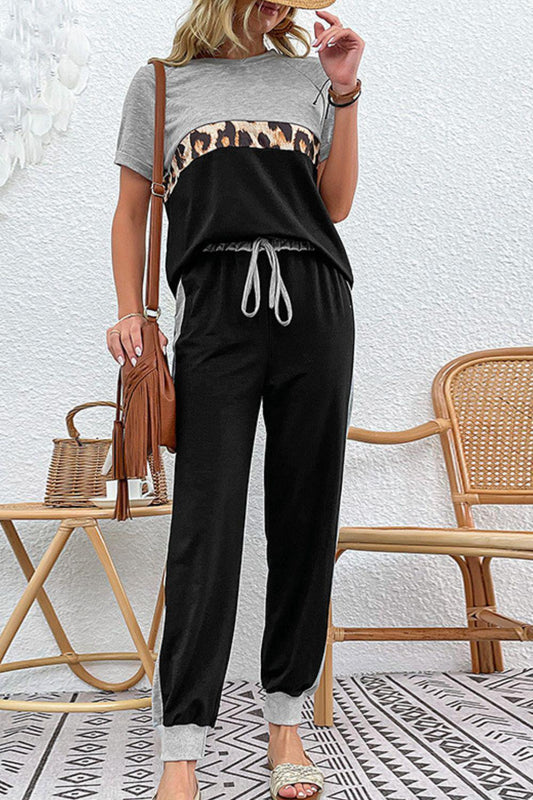 Short Sleeve Top and Drawstring Pants Set BLUE ZONE PLANET