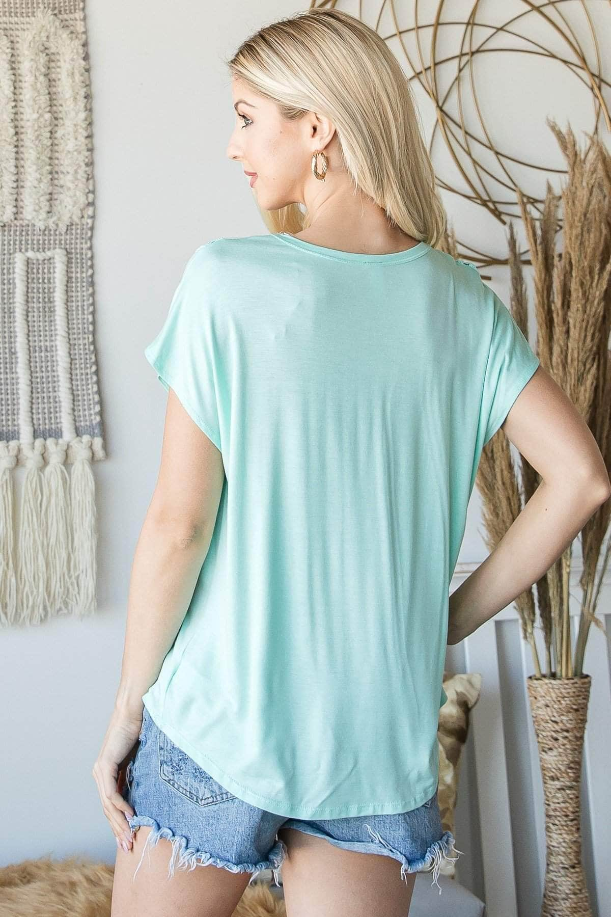 Short Sleeve V Neck Top Blue Zone Planet