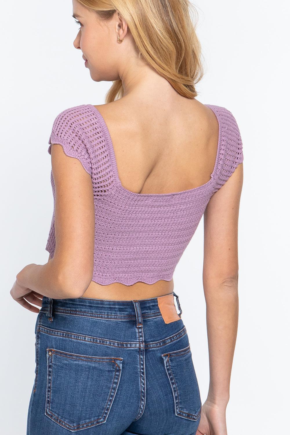 Short Sleeve V-neck Front Knot Detail Sweater Knit Crop Top-TOPS / DRESSES-[Adult]-[Female]-Blue Zone Planet