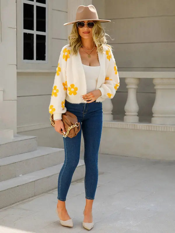 Short colorful sweater floral sweater BLUE ZONE PLANET