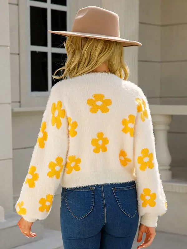 Short colorful sweater floral sweater BLUE ZONE PLANET