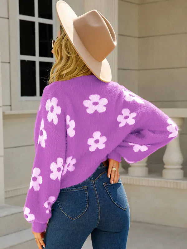 Short colorful sweater floral sweater BLUE ZONE PLANET