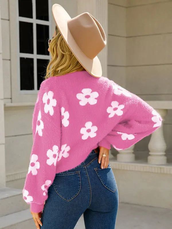 Short colorful sweater floral sweater BLUE ZONE PLANET
