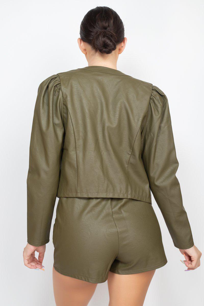Side Button Detailed Jacket & Shorts Set-[Adult]-[Female]-Blue Zone Planet
