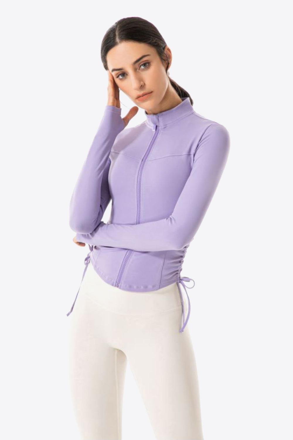 Side Drawstring Zip-Up Sports Jacket-TOPS / DRESSES-[Adult]-[Female]-Lavender-S-2022 Online Blue Zone Planet