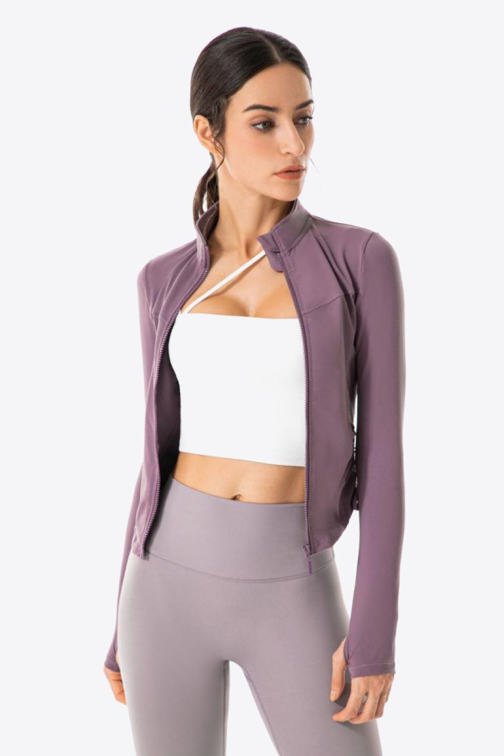 Side Drawstring Zip-Up Sports Jacket-TOPS / DRESSES-[Adult]-[Female]-Lilac-S-2022 Online Blue Zone Planet