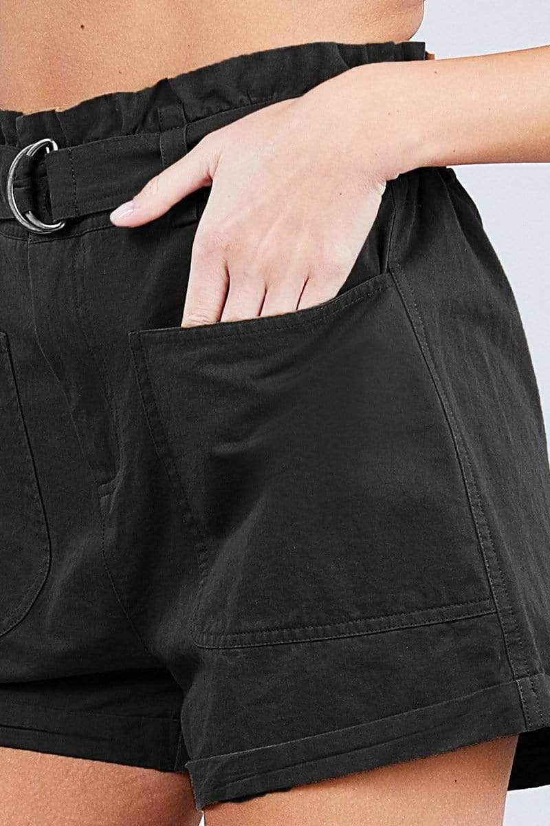 Side Pocket Rolled Up Paper Bag Cotton Short Pants-BOTTOMS SML-[Adult]-[Female]-Blue Zone Planet