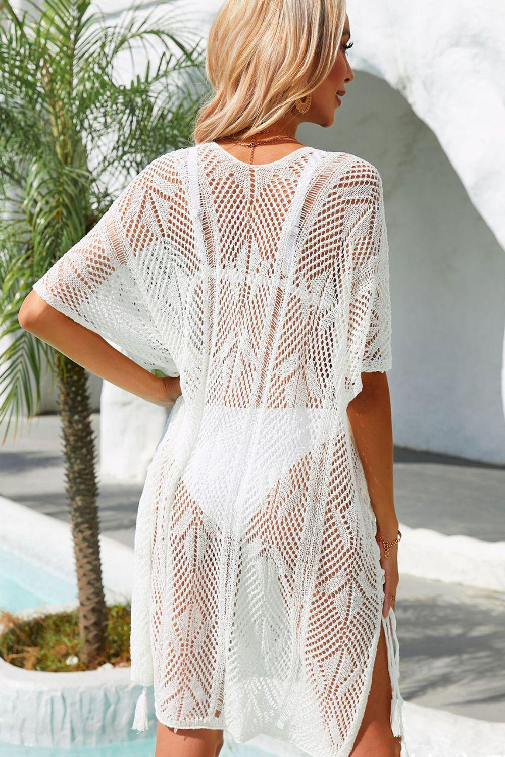 Side Slit Tassel Openwork Cover-Up Dress BLUE ZONE PLANET