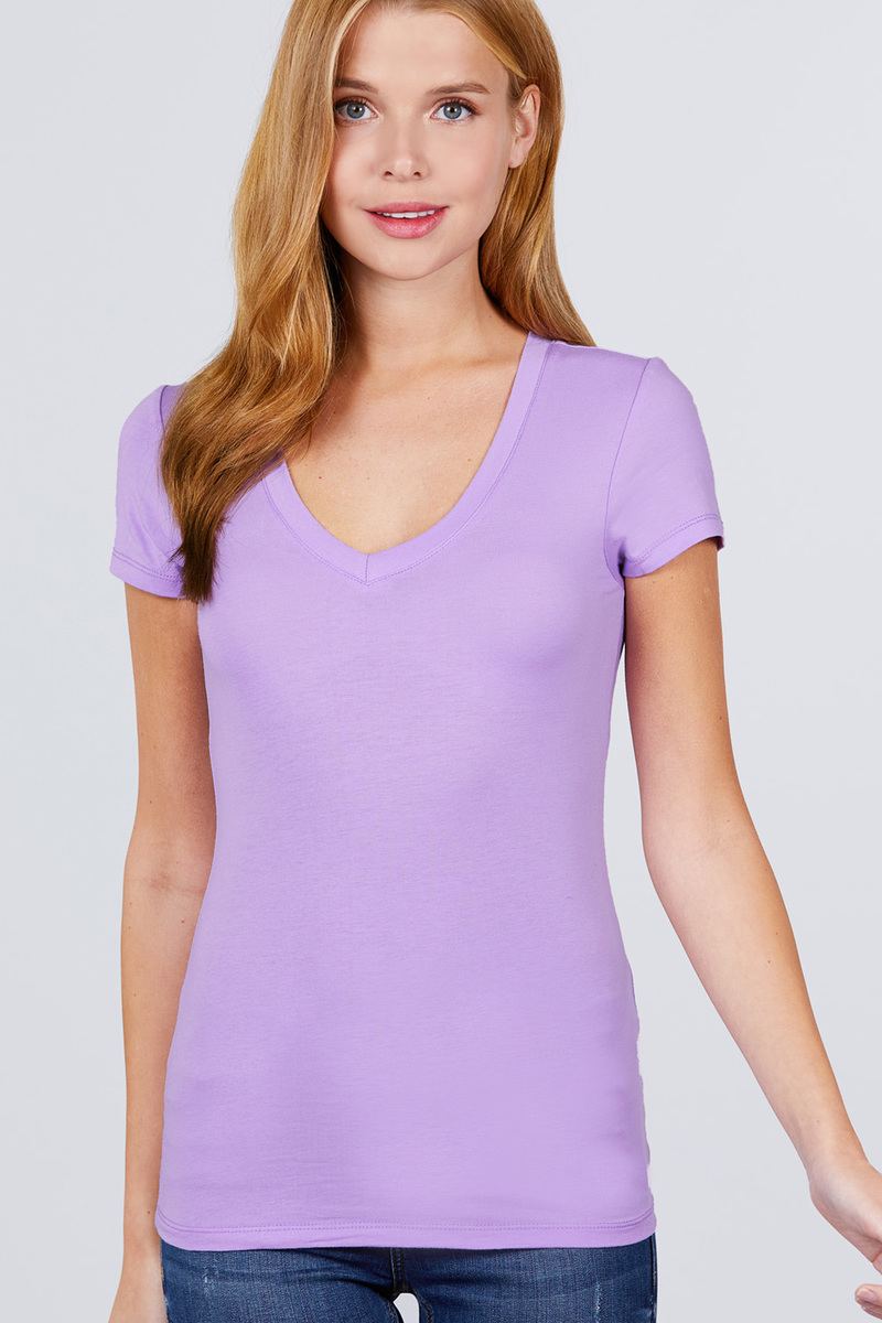 Singles Short Sleeve V-Neck Tee-TOPS / DRESSES-[Adult]-[Female]-Sweet Lilac-S-Blue Zone Planet