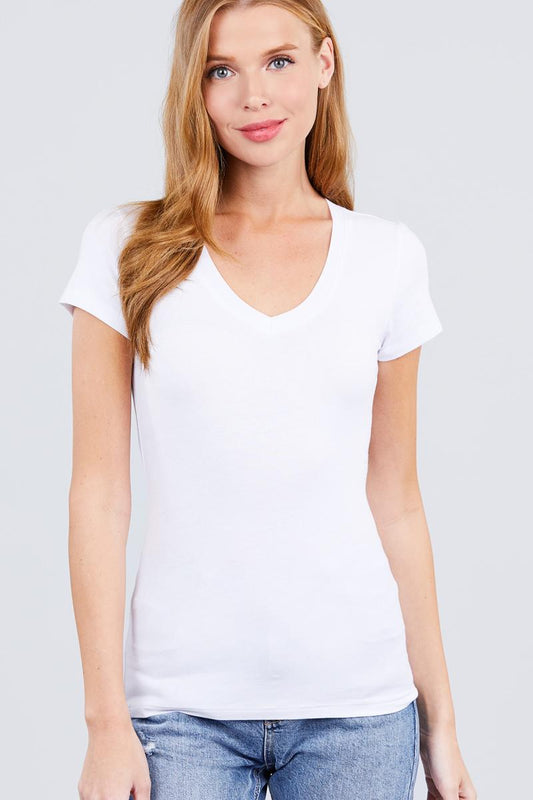 Singles Short Sleeve V-Neck Tee-TOPS / DRESSES-[Adult]-[Female]-White-S-Blue Zone Planet