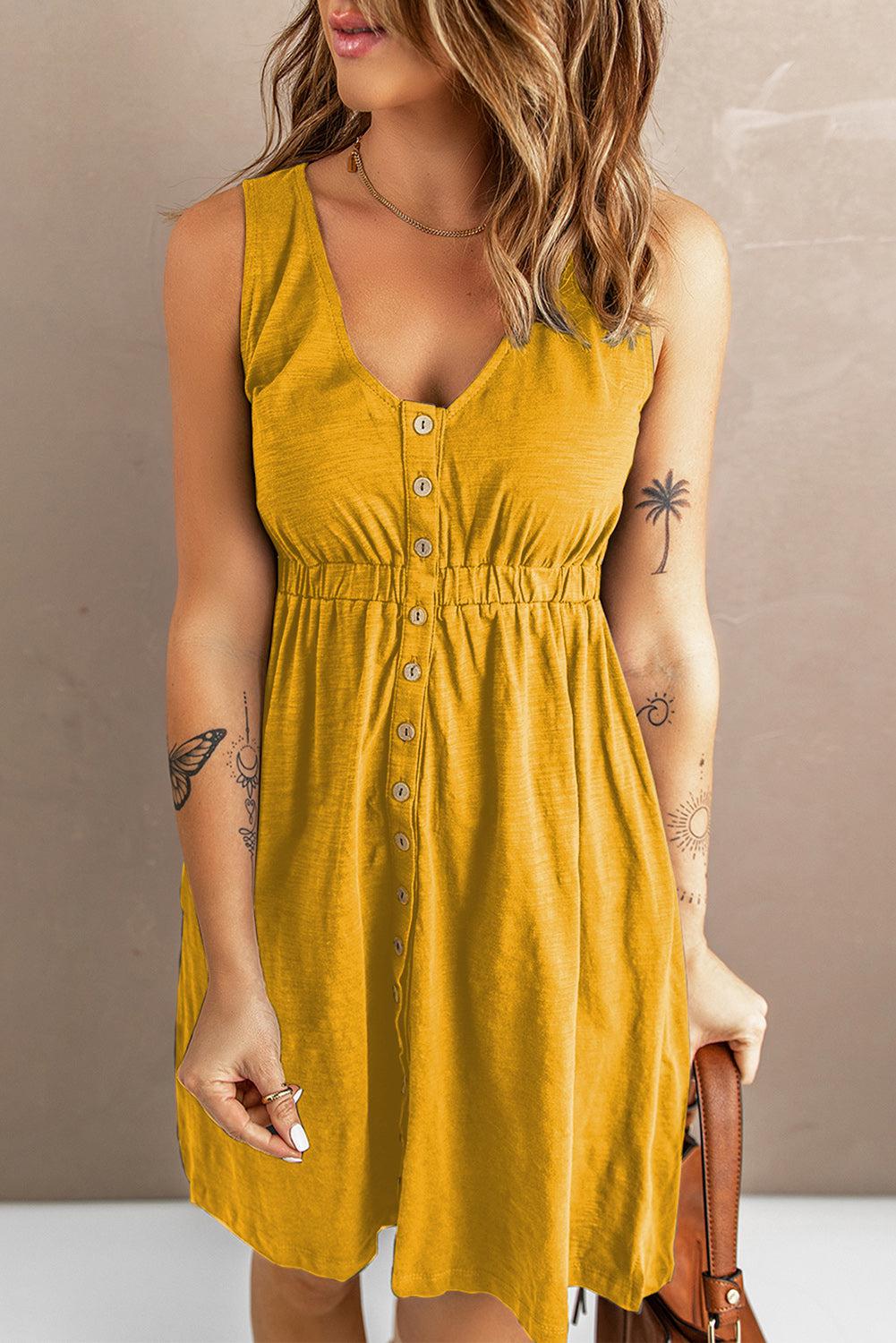 Sleeveless Button Down Mini Dress BLUE ZONE PLANET