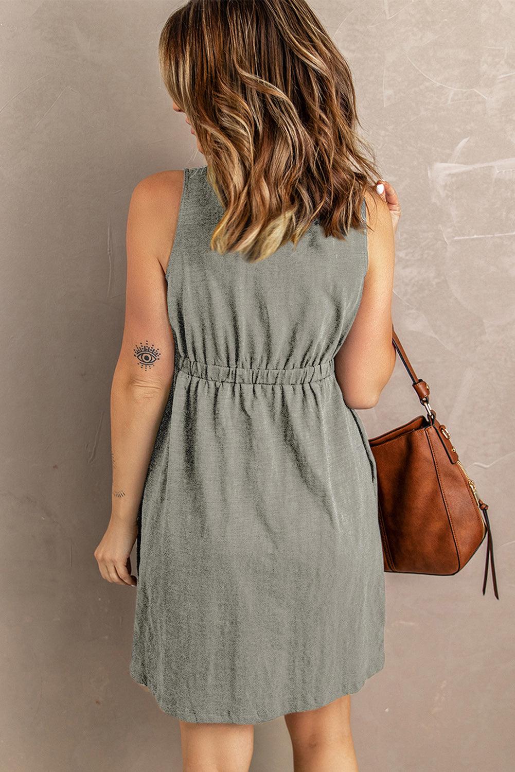 Sleeveless Button Down Mini Dress BLUE ZONE PLANET