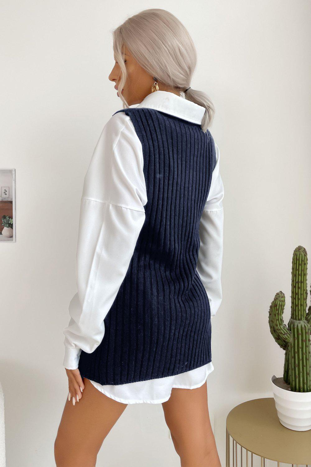 Slit Hem Sweater Vest Dress-TOPS / DRESSES-[Adult]-[Female]-Blue Zone Planet