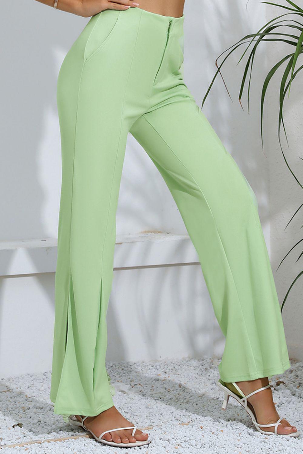 Slit High-Rise Flare Pants BLUE ZONE PLANET