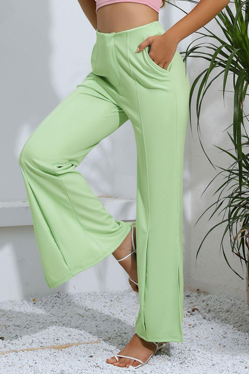 Slit High-Rise Flare Pants BLUE ZONE PLANET