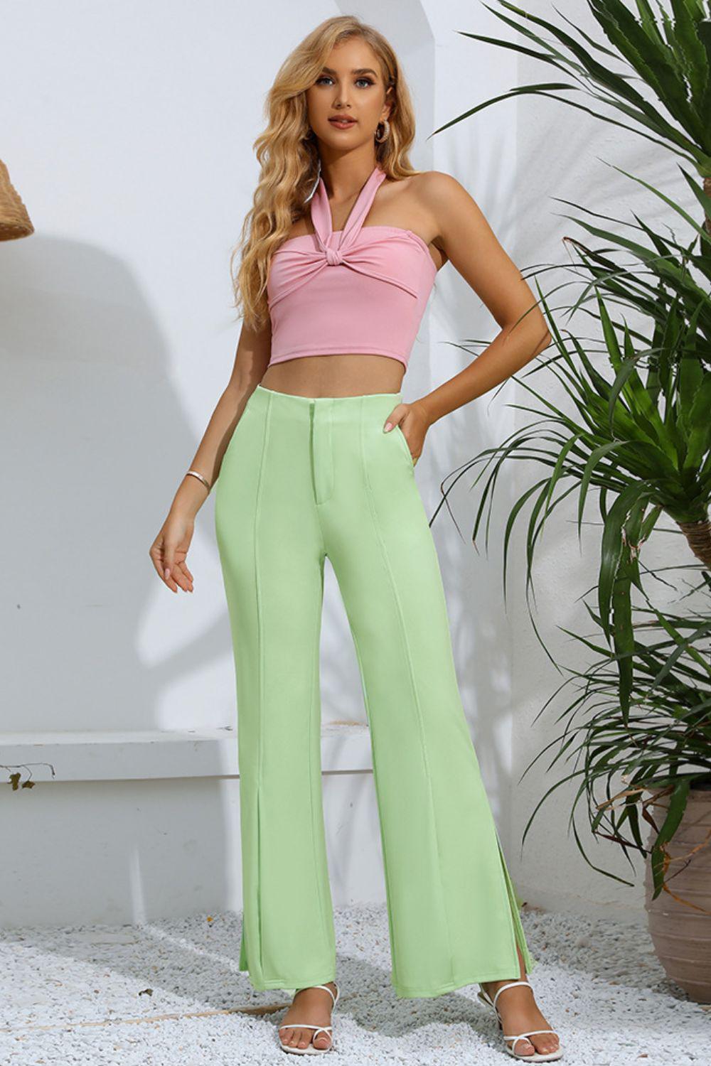 Slit High-Rise Flare Pants BLUE ZONE PLANET
