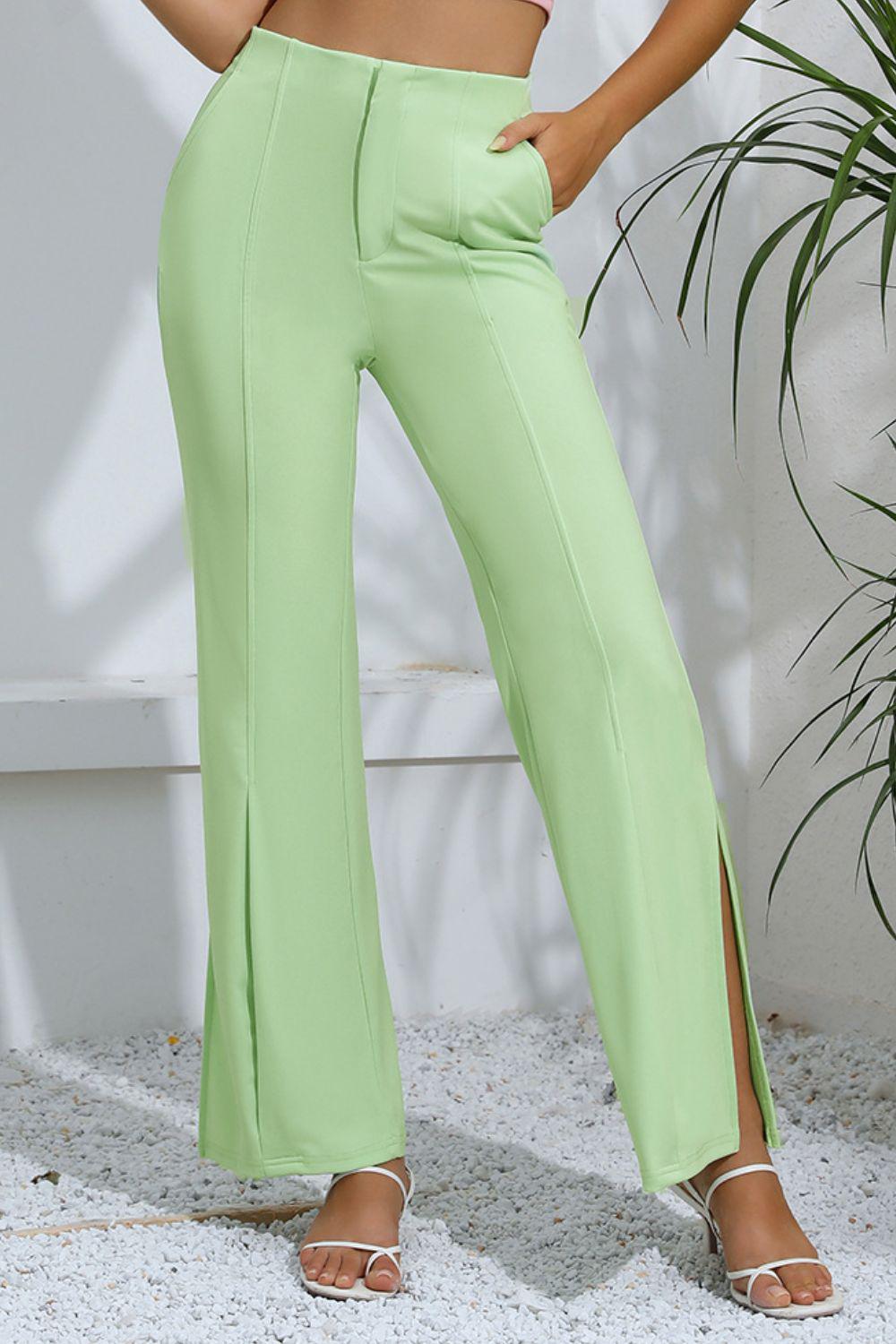 Slit High-Rise Flare Pants BLUE ZONE PLANET