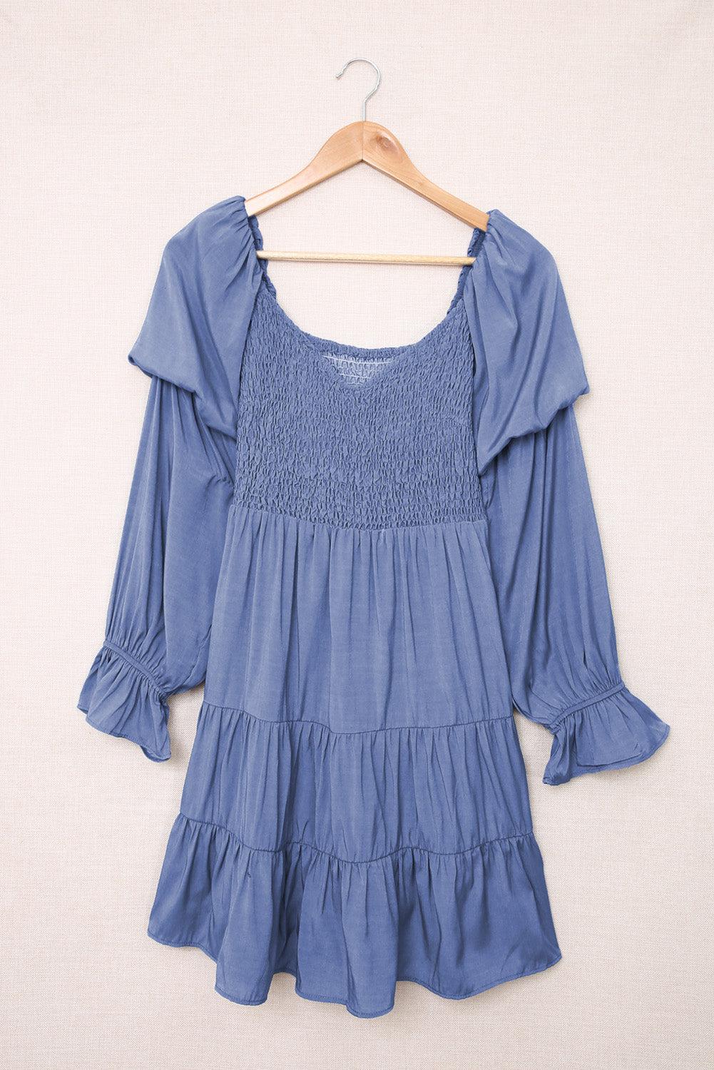 Smocked Off-Shoulder Tiered Mini Dress BLUE ZONE PLANET