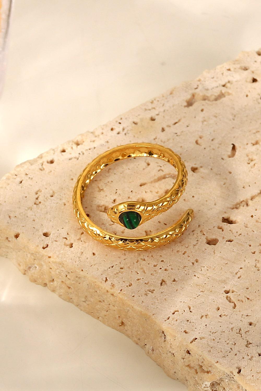 Snake Charmer Malachite Snake-Shaped Bypass Ring BLUE ZONE PLANET