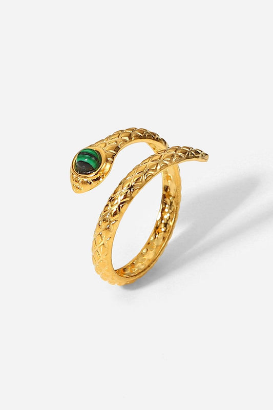 Snake Charmer Malachite Snake-Shaped Bypass Ring BLUE ZONE PLANET