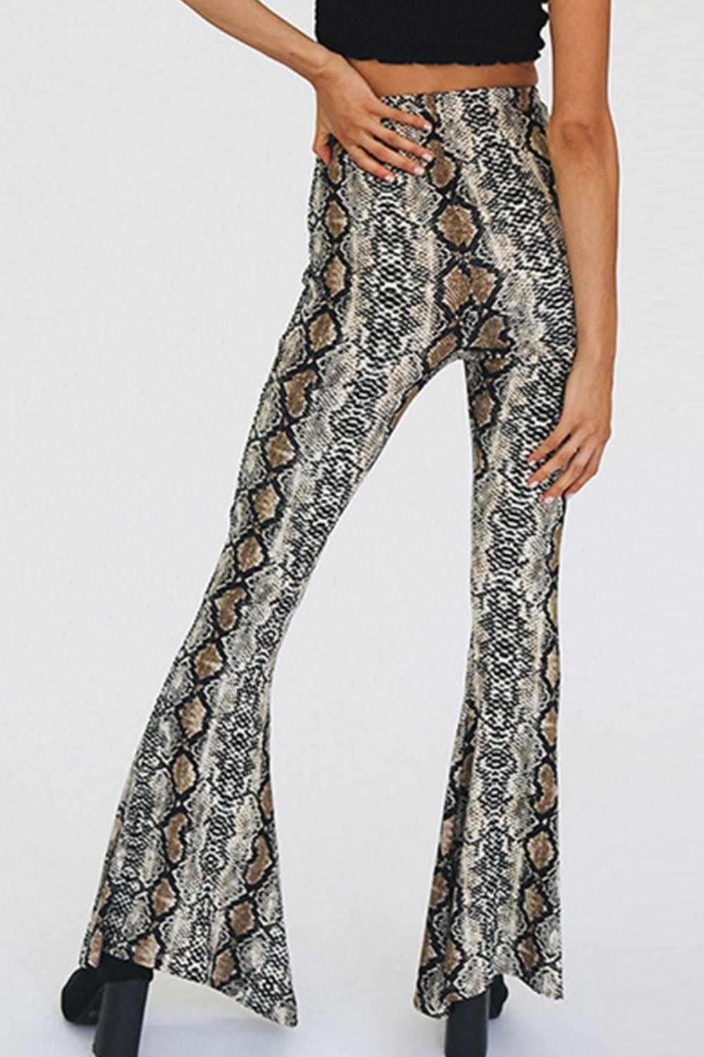 Snakeskin Print Flare Pants BLUE ZONE PLANET