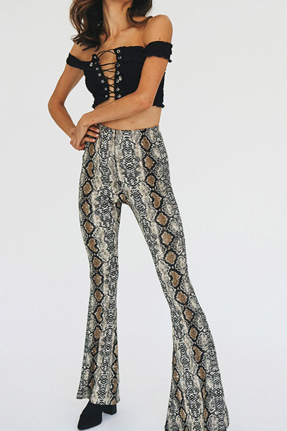 Snakeskin Print Flare Pants BLUE ZONE PLANET