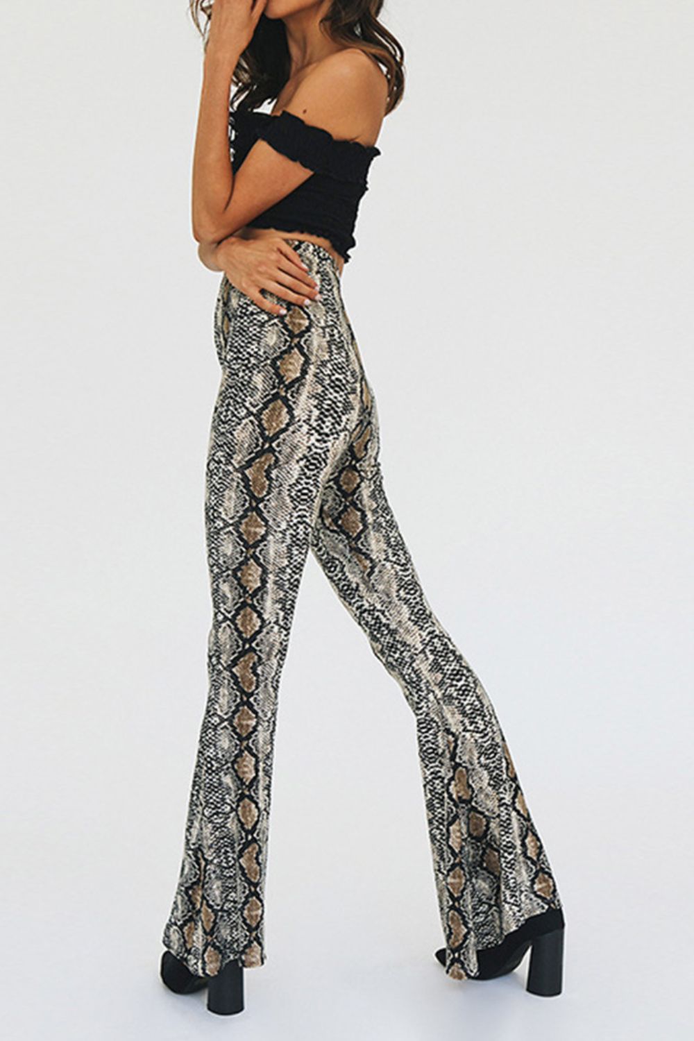 Snakeskin Print Flare Pants BLUE ZONE PLANET