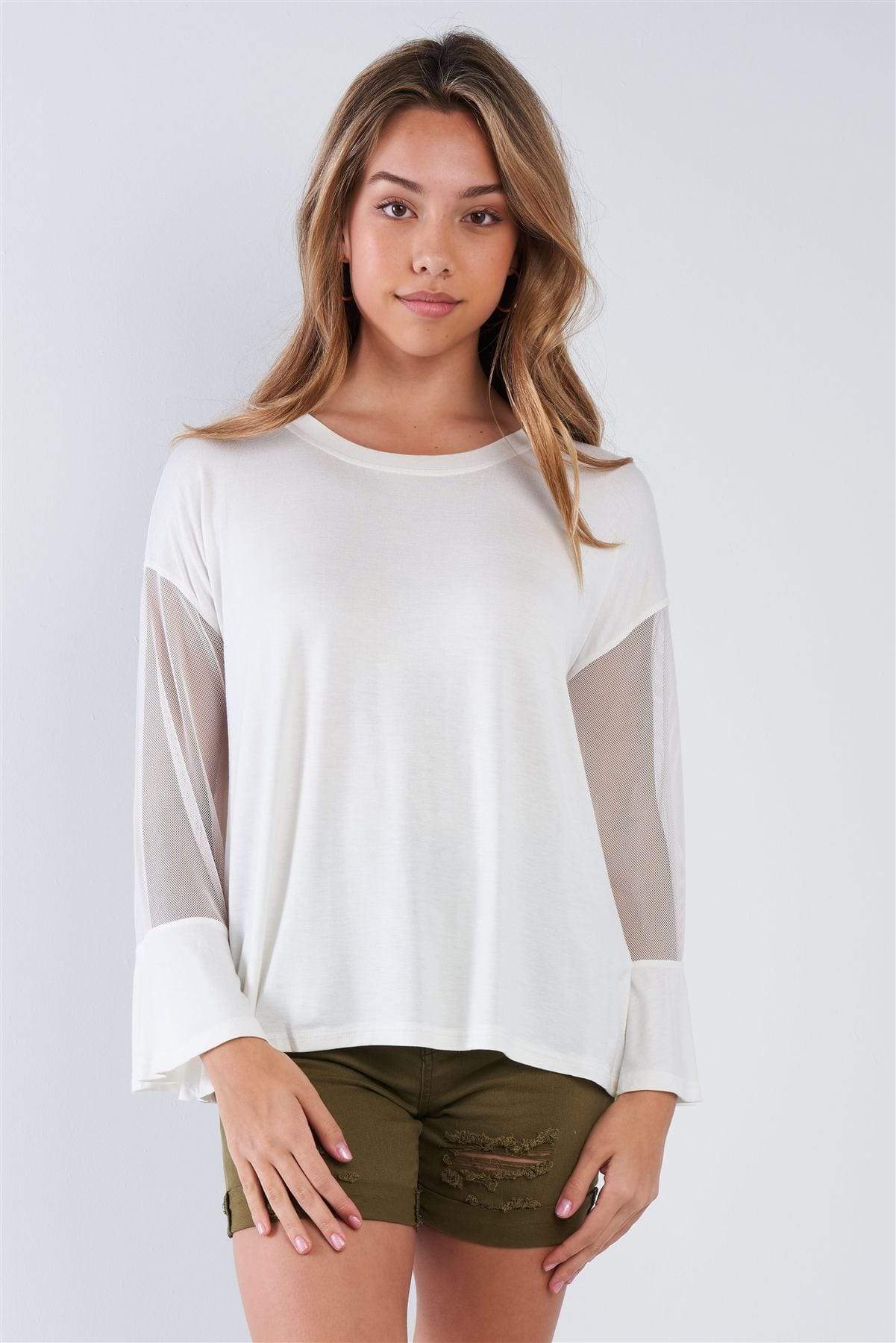 So Sassy Long Mesh Sleeve Top-TOPS / DRESSES-[Adult]-[Female]-Off White-S-Blue Zone Planet