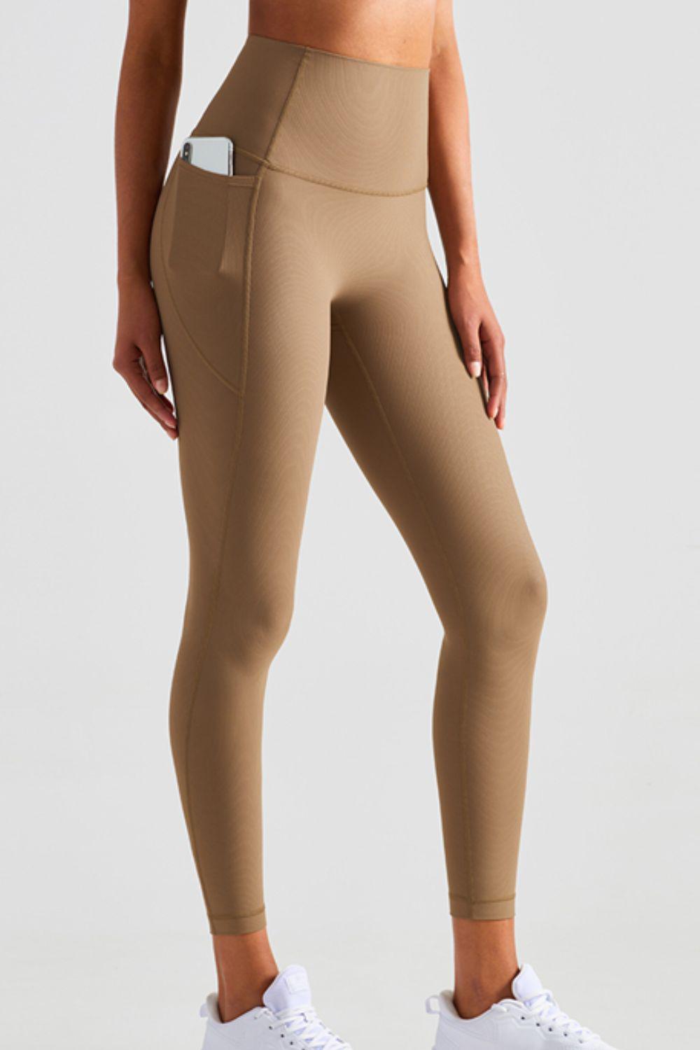Soft and Breathable High-Waisted Yoga Leggings-BOTTOM SIZES SMALL MEDIUM LARGE-[Adult]-[Female]-Khaki-4-2022 Online Blue Zone Planet