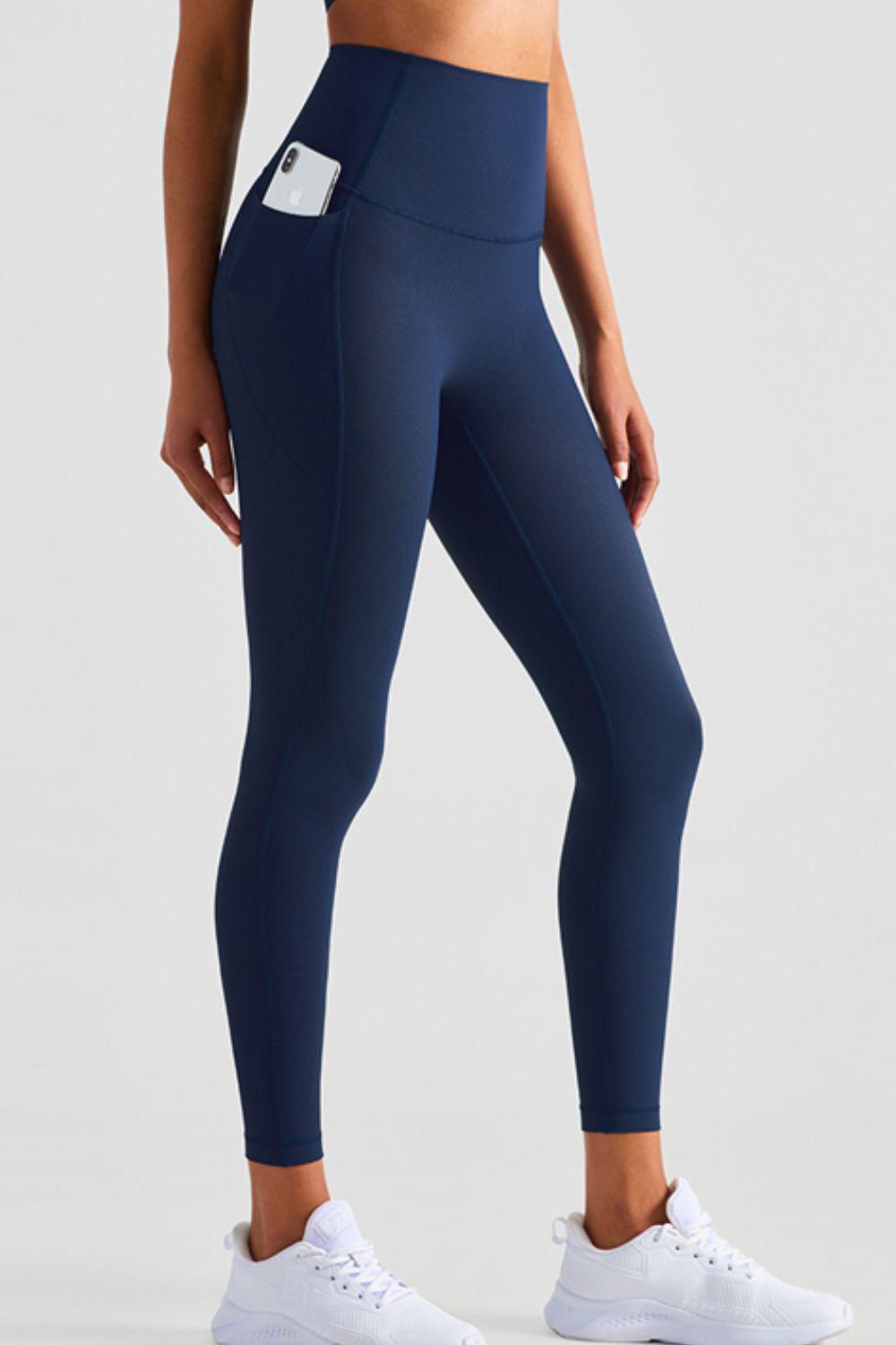 Soft and Breathable High-Waisted Yoga Leggings-BOTTOM SIZES SMALL MEDIUM LARGE-[Adult]-[Female]-Navy-4-2022 Online Blue Zone Planet