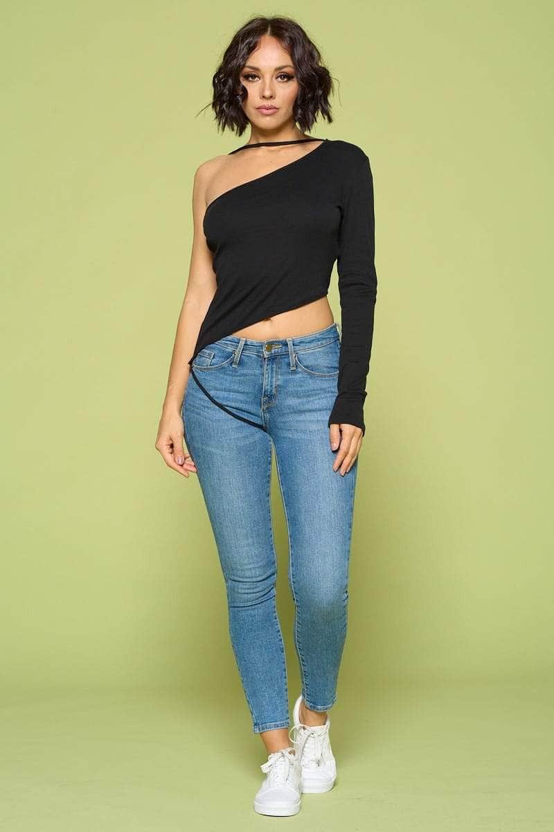 Solid Color One Shoulder Off Top Blue Zone Planet