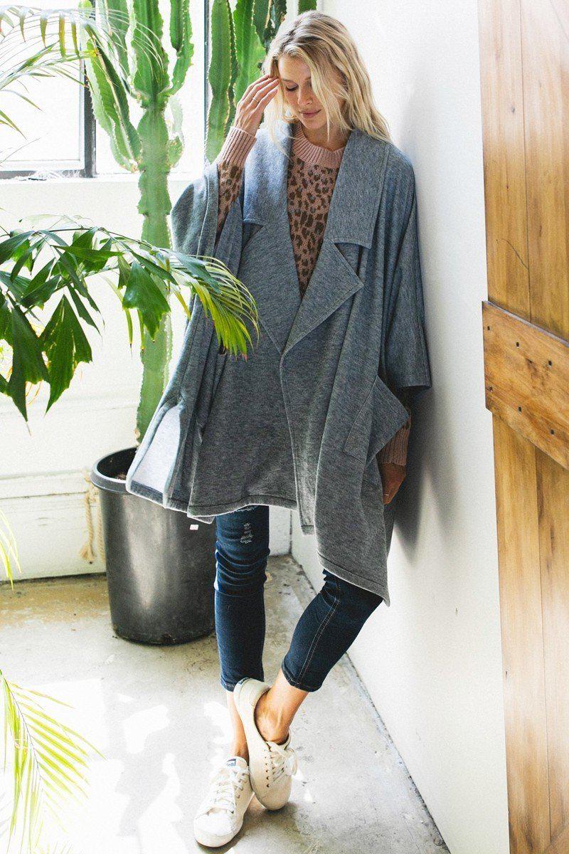Solid Knit Oversized Trench Jacket-[Adult]-[Female]-Blue Zone Planet