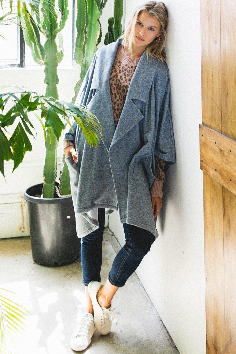 Solid Knit Oversized Trench Jacket-[Adult]-[Female]-Blue Zone Planet