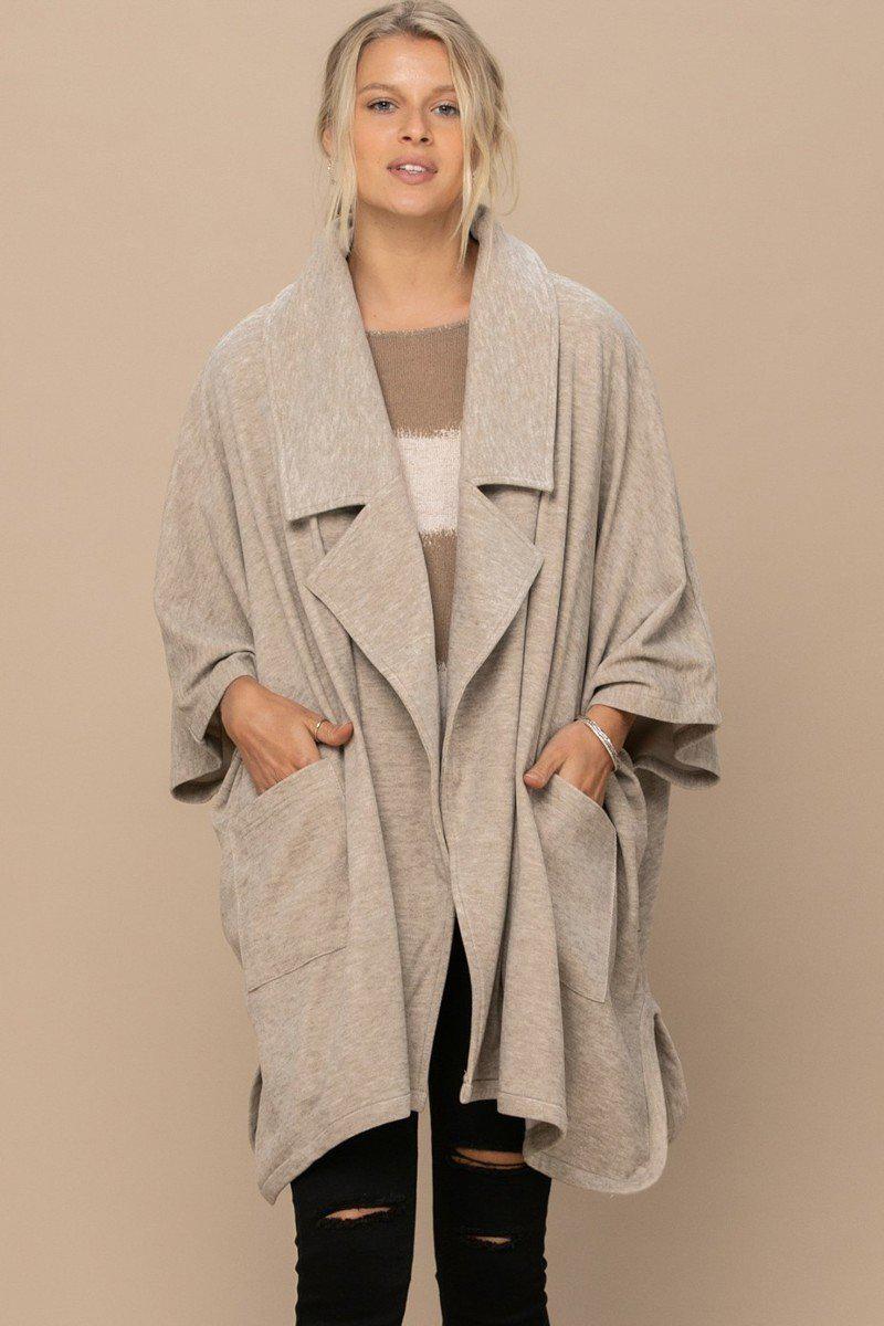 Solid Knit Oversized Trench Jacket Blue Zone Planet