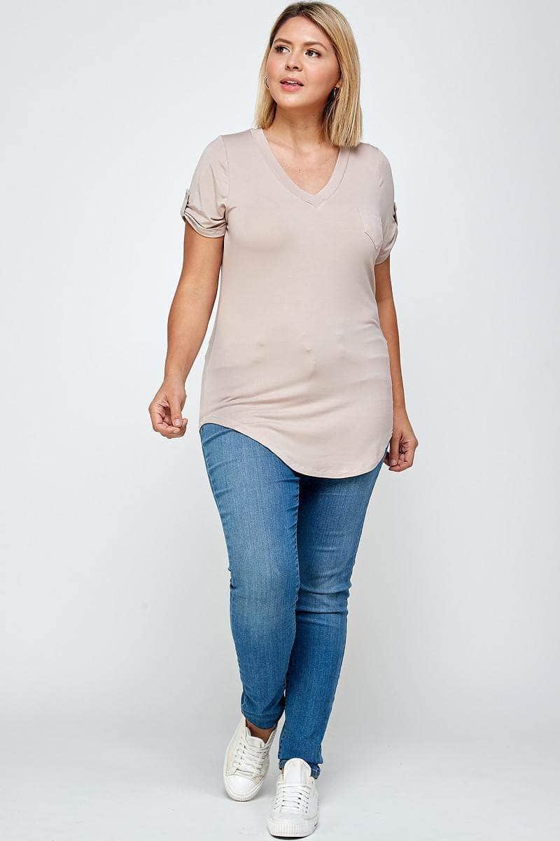 Solid Knit V-neck Tee-TOPS / DRESSES-[Adult]-[Female]-Blue Zone Planet