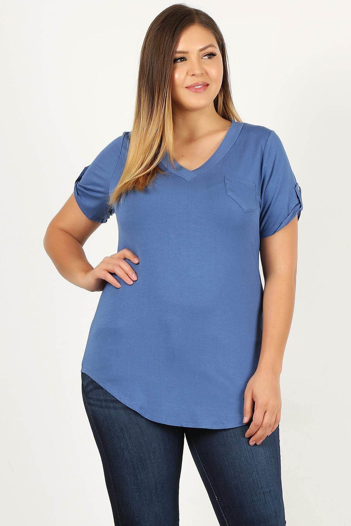 Solid Knit V-neck Tee-TOPS / DRESSES-[Adult]-[Female]-Indigo-1XL-Blue Zone Planet