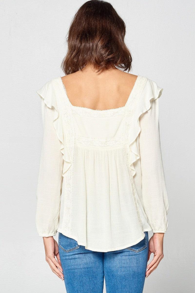 Solid Loose-fit Gauze Peasant Blouse Blue Zone Planet