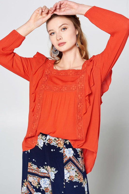 Solid Loose-fit Gauze Peasant Blouse Blue Zone Planet