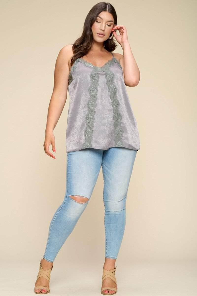 Solid Satin Sleeveless Cami Woven Tank Top Blue Zone Planet