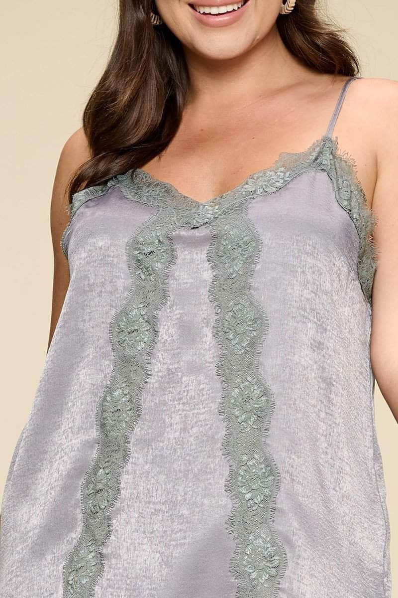 Solid Satin Sleeveless Cami Woven Tank Top Blue Zone Planet