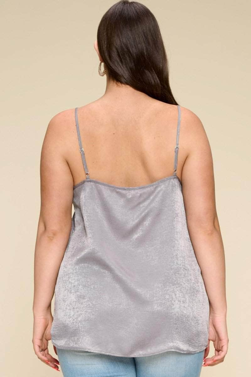 Solid Satin Sleeveless Cami Woven Tank Top Blue Zone Planet